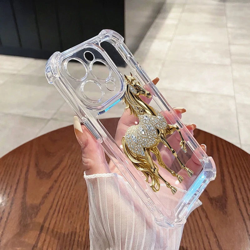 Golden Horse Transparent Case for iPhone 17 16 15 14 13 Pro Max