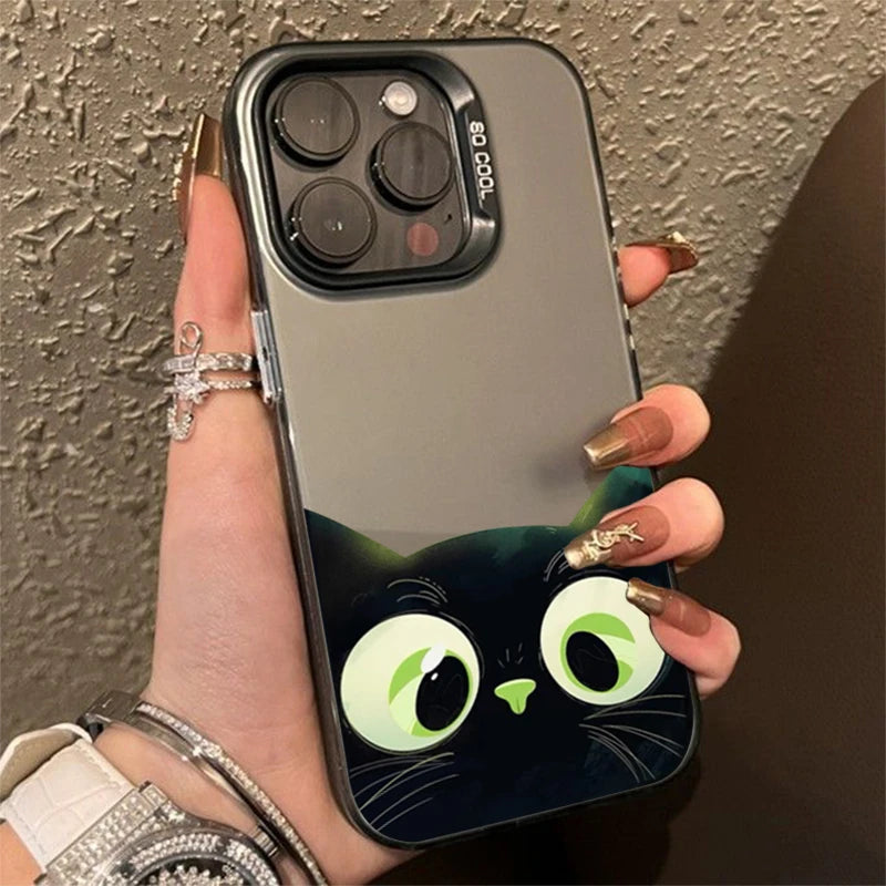 Cute Cartoon Black Cat Case for Samsung S24 S23 S22 A14 A34 A54