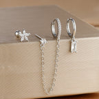 3PCS Gold Colour Chain Flower Drop Earrings Zircon Dangle Earring
