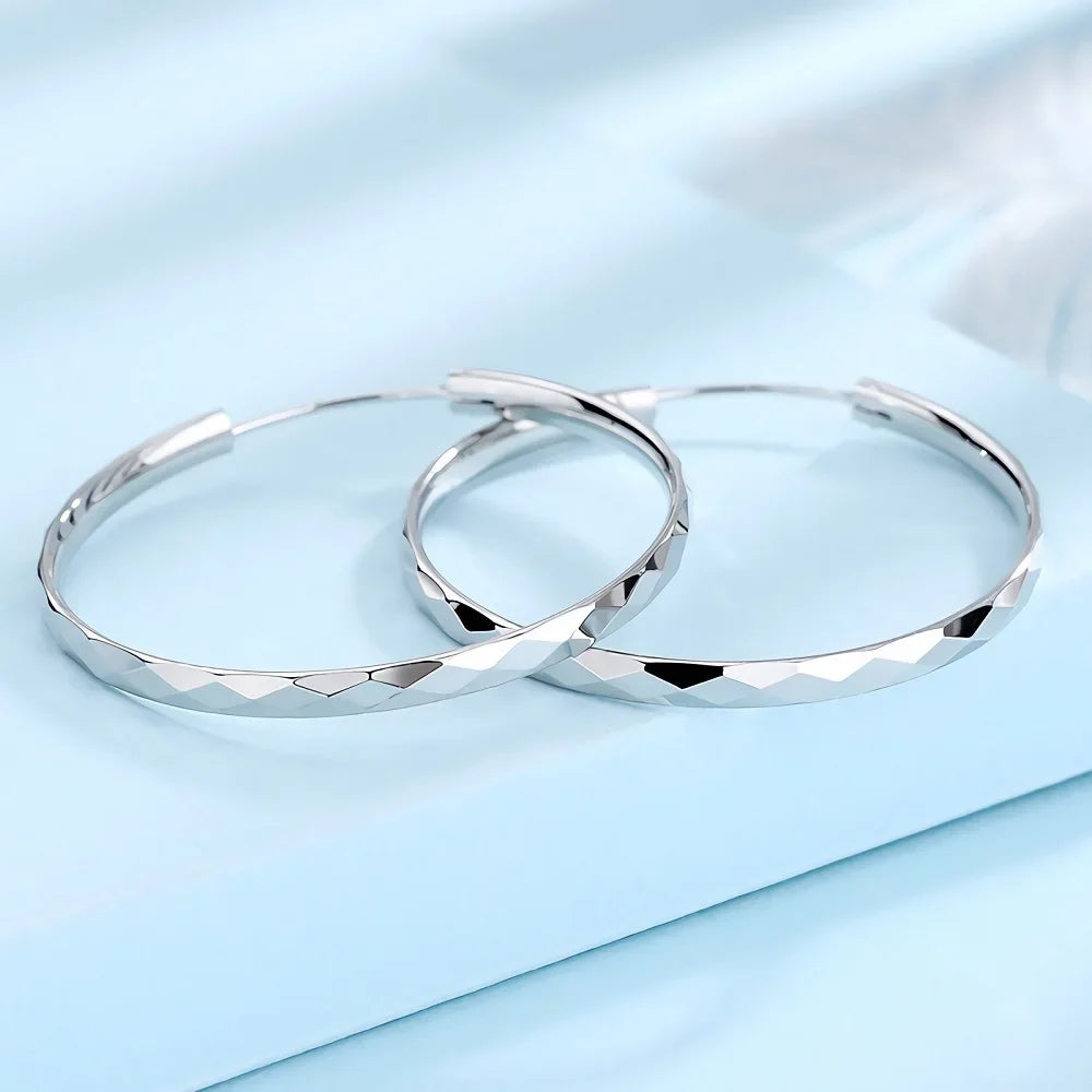 925 Sterling Silver 5cm Big Circle Hoop Earrings Women Luxury Party Jewellery