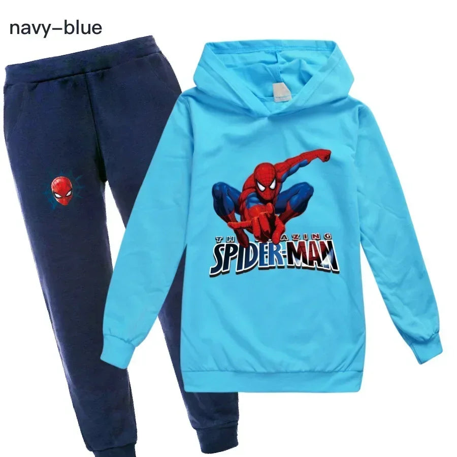 Kids Spiderman Print Hoodie & Pants Suit Boys Girls Casual Clothing Set