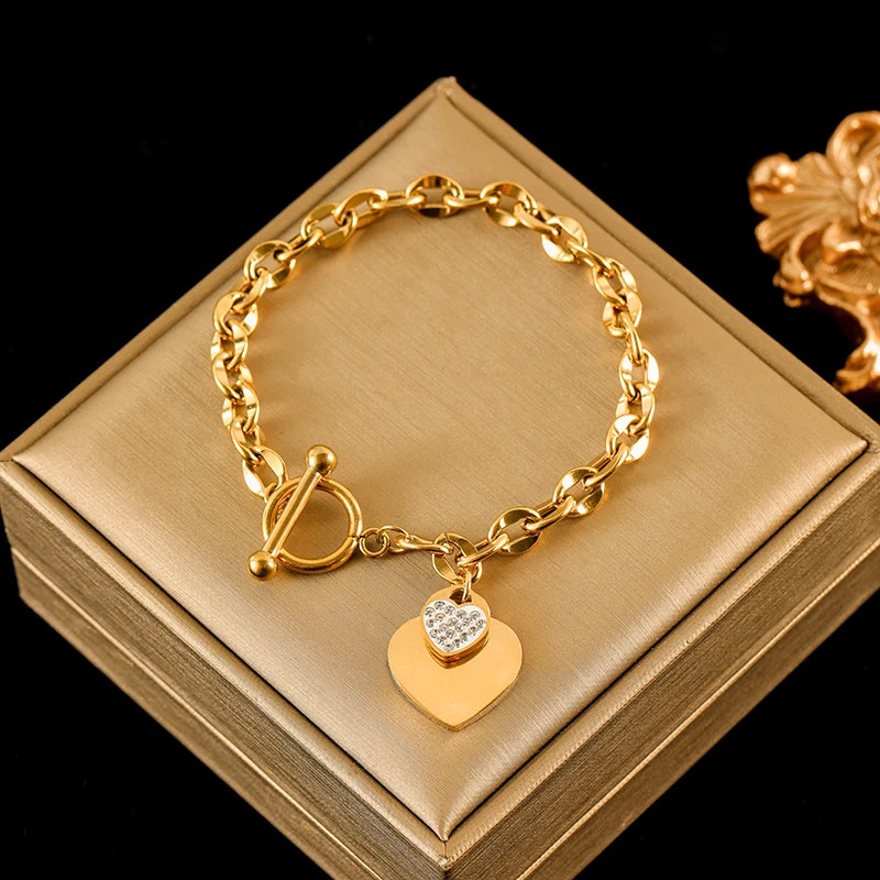 Gold Colour Starfish Moon Star Stainless Steel Charm Bracelet Trendy