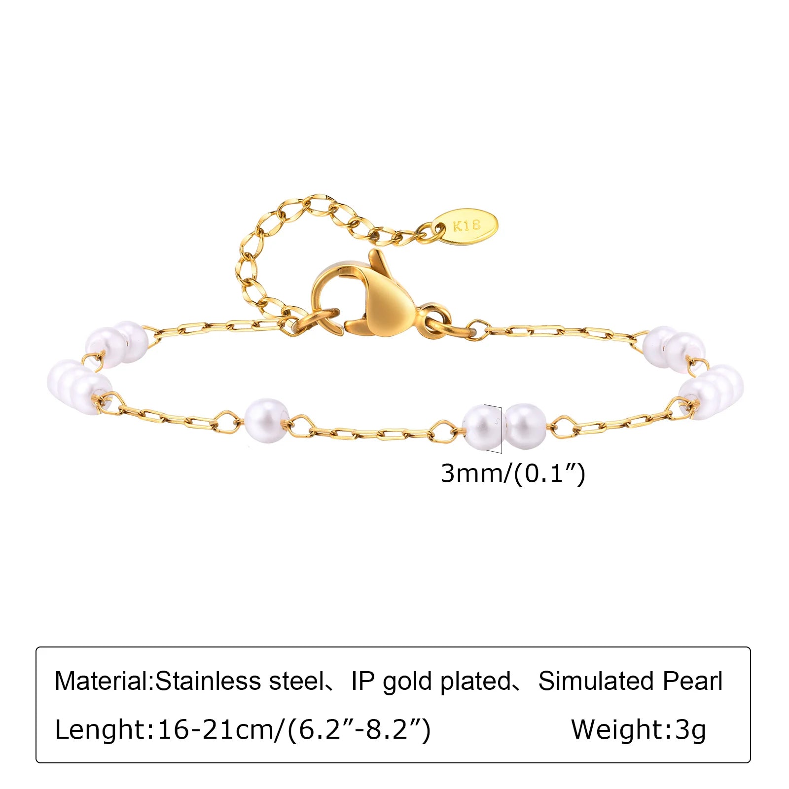 6mm Paperclip Chain Bracelet 18k Gold Plated Stainless Steel Link Adjustable Stackable Jewelry for Women Girls Gift