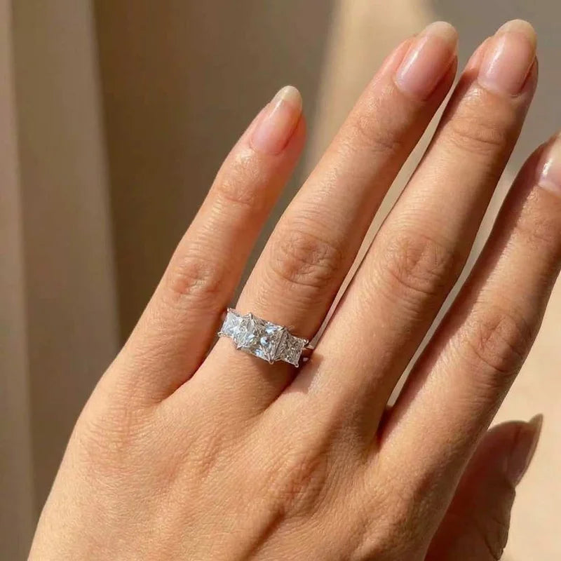 925 Sterling Silver Eternity Princess Square Cubic Zirconia Crystal Ring Luxury Engagement Jewellery