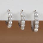 3PCS Stainless Steel Little Pearl Hoop Earrings Small Round Circle