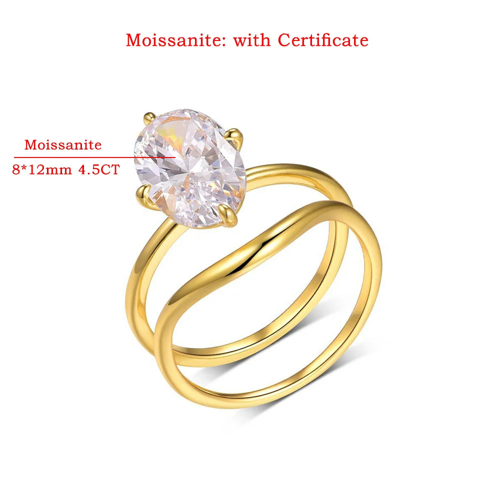 8x12mm Oval Moissanite Wedding Ring Set 18k Gold Plated 925 Sterling Silver Certified