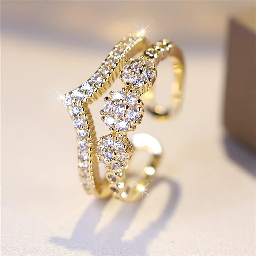 Charm Female Green Purple Blue Zircon Stone Open Adjustable Ring Vintage Gold Color Wedding Jewelry For Women