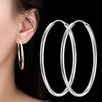 925 Sterling Silver 3mm Thick Hoop Earrings Women 3.5/5/6cm Luxury Jewellery