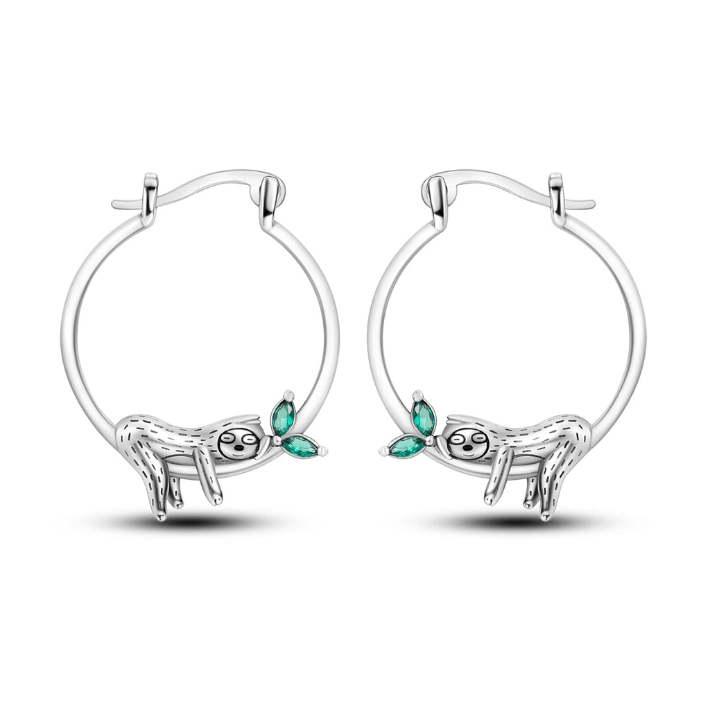 925 Sterling Silver Cute Lazy Cat Animal Pet Hoop Earrings Birthday Gift