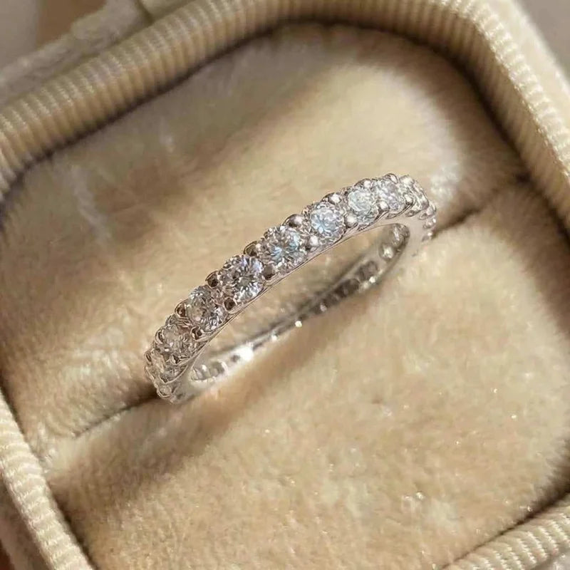 925 Sterling Silver New Trendy Thin Finger Ring Band Shiny Cubic Zirconia Simple Stylish Daily Wear