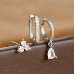 3PCS Water Drop Huggie Hoop Earrings Three-petal Flower Studs