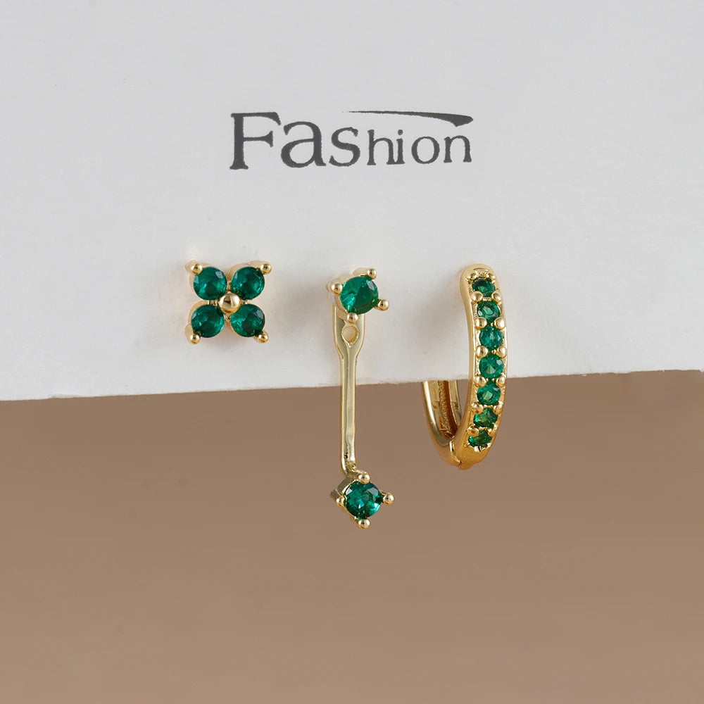 3PCS Trendy Double-layer Circle Cubic Zircon Star Hanging Earrings