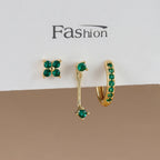 3PCS Trendy Double-layer Circle Cubic Zircon Star Hanging Earrings