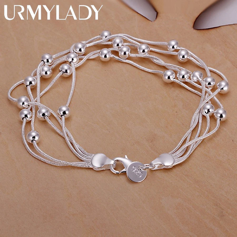 Chain Beads Bracelet 925 Sterling Silver Cute Women Lady Fashion Jewellery