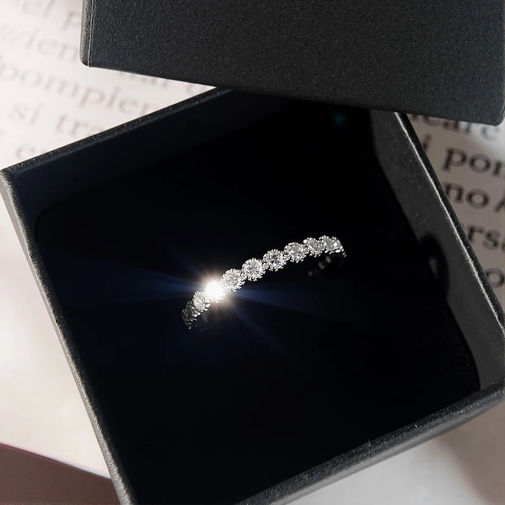 Full Moissanite Eternity Ring 2mm D Color Certified 925 Sterling Silver Stackable Band