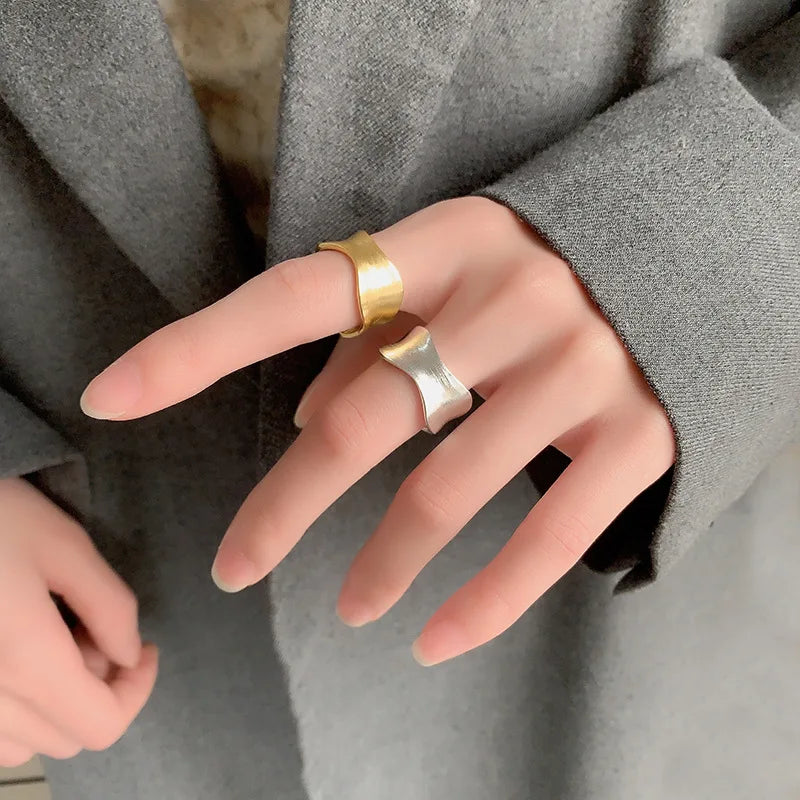 925 Sterling Silver Luxury Fine Jewelry Matte Finish Wave Adjustable Rings For Women Couple Accessories Wholesale Jewellery