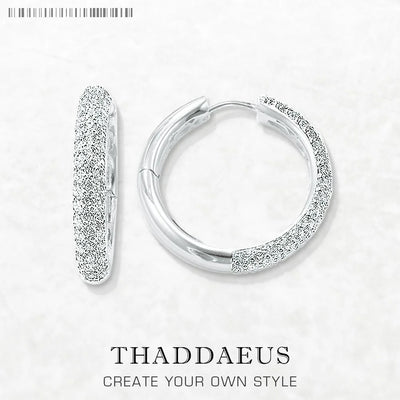 Pave Hinged Hoop Creole Earrings 925 Sterling Silver Glam Fashion Gift