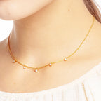 Gold Link Chain Necklace White Stones 925 Sterling Silver Trendy Jewellery