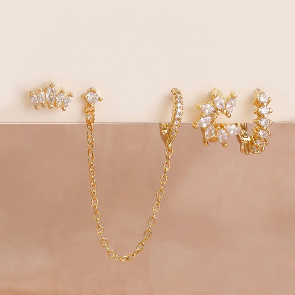 New Gold Lucky Crown Tassel Chain Stainless Steel Hoop Earrings
