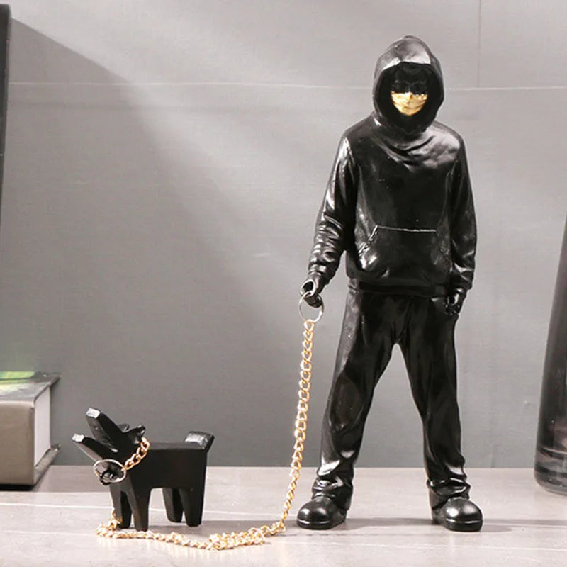 The Man Leading Dog Sculpture Banksy Statue Street Modern Pop Art Bar Decoration
