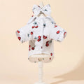 Cherry Print Cat Dog Pajamas Set Soft Warm Sleepsuit with Flower Headband