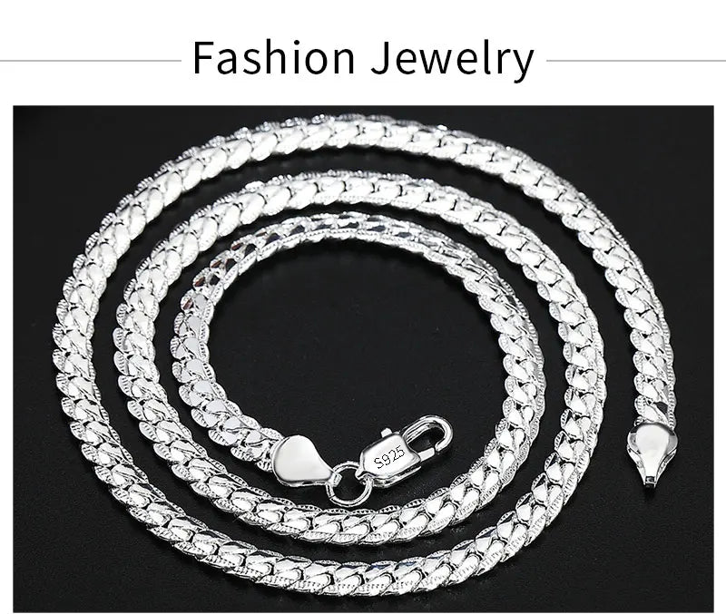 6mm Full Sideways Chain 8/18/20/24 Inch 925 Sterling Silver Men Women Jewelry