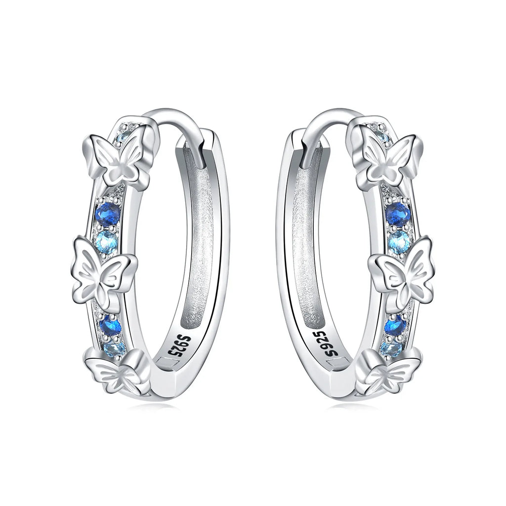 925 Sterling Silver Bees Butterflies Zircon Circle Hoop Earrings Jewellery Gift