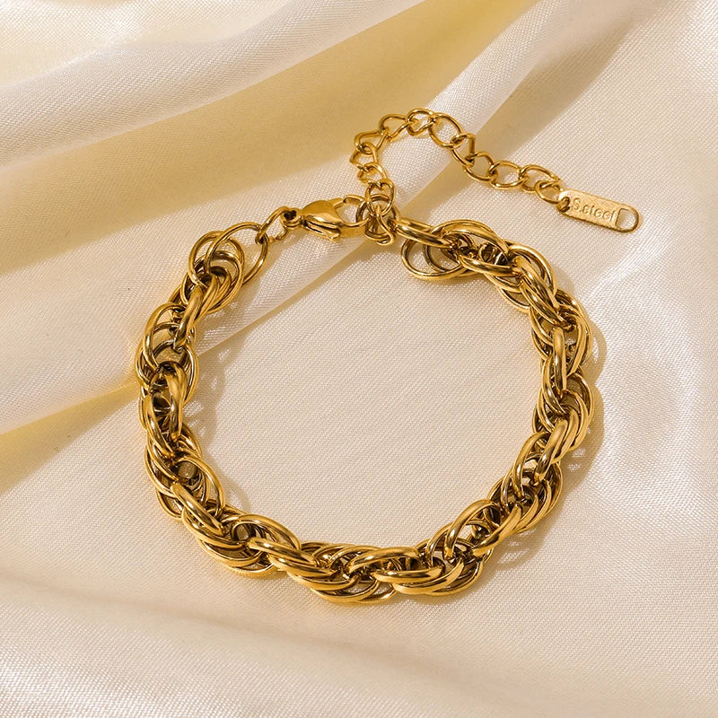 Gold Colour Stainless Steel Link Chain Bracelet Non-Fading Jewellery