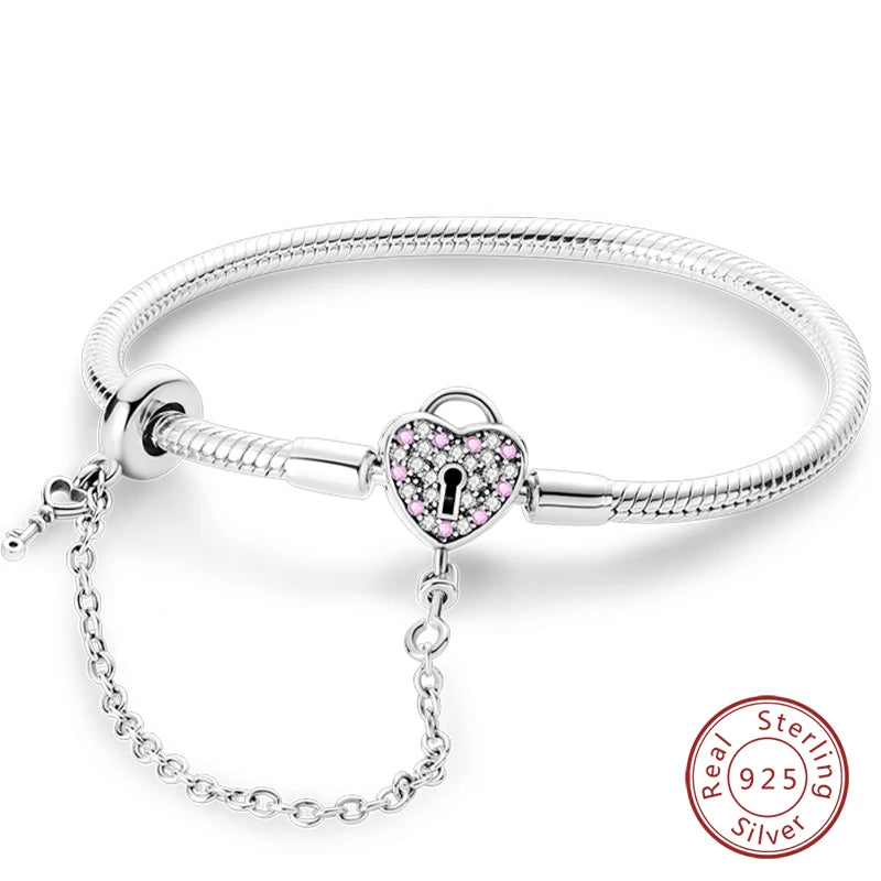 925 Sterling Silver Forever Love Peach Heart Bracelets Star Moon Airplane Earth Bracelets For Women Fit DIY Charms Party Jewelry