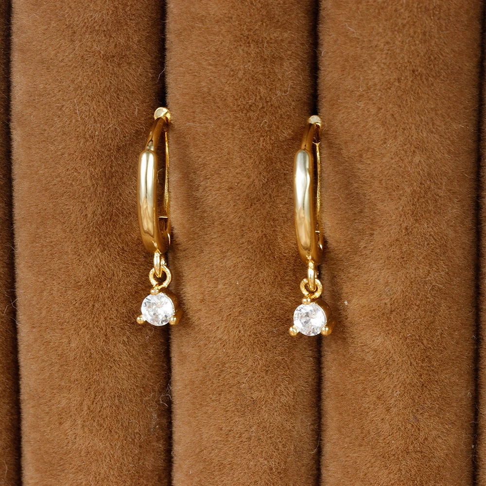 Fashion Zircon Link Chain Cross Hoop Earrings Stainless Steel