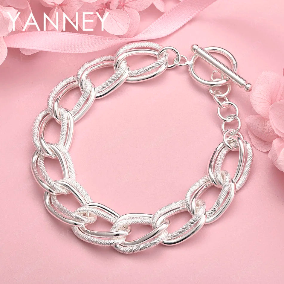 925 Sterling Silver 8-inch Frosted Knot Bracelet Men Women Wedding Jewellery