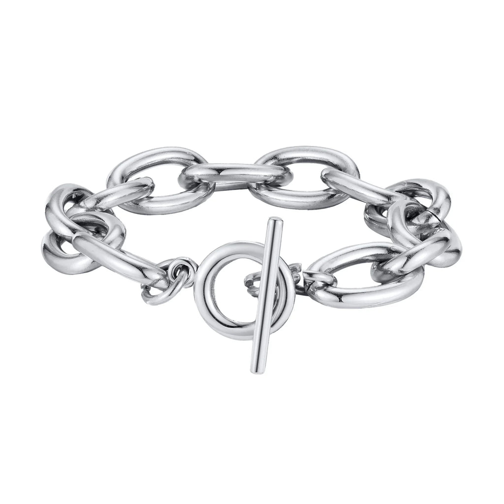 Chunky Bold Toggle Bracelets for Women, Stainless Steel OT Buckle Link Chain Bracelet Gold Plated Tarnish Free