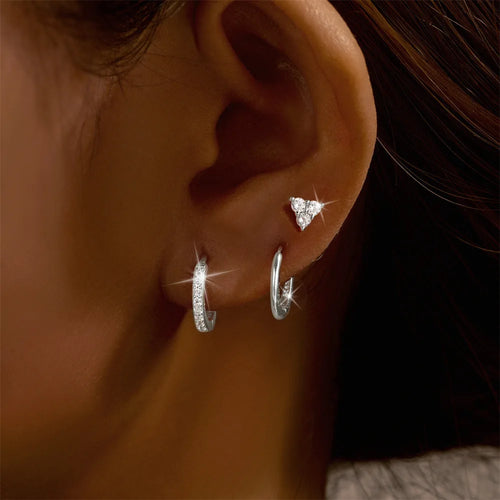 3PCS Stainless Steel CZ Zircon Huggie Hoop Earrings Flower Studs