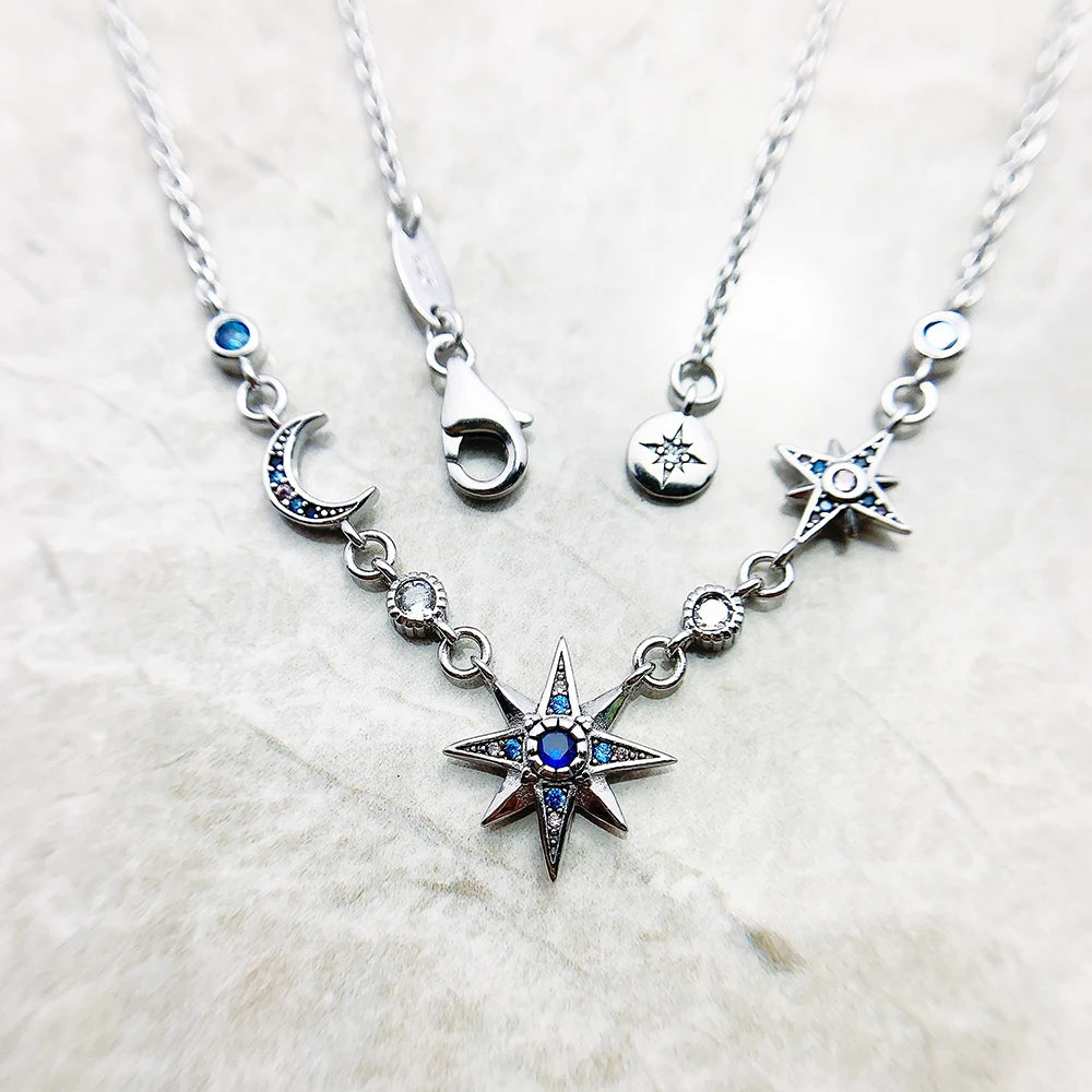 Royalty Star & Moon Necklace Link Chain 925 Sterling Silver Jewellery Gift
