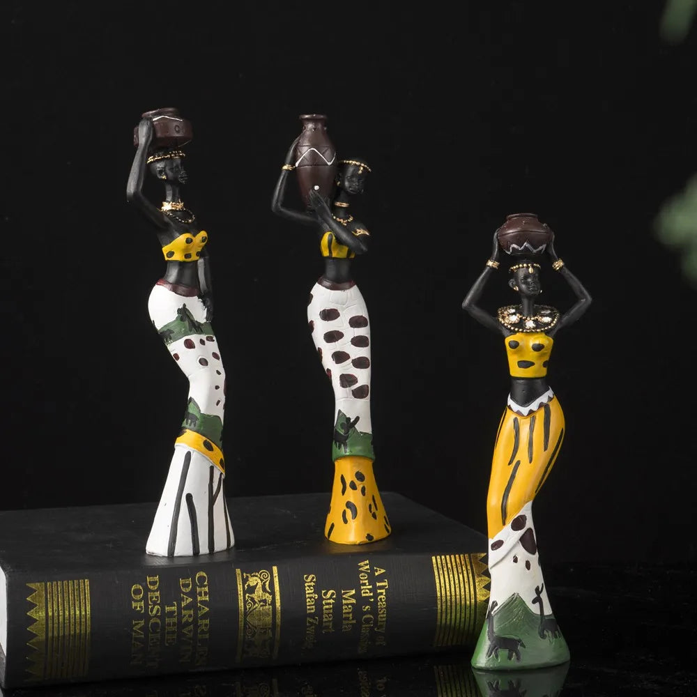 3pcs/set Black Woman Figurines 19cm Resin Figure African Sculptures Best Friends Gift