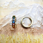 Gold Hinged Hoop Earrings Sparkling Rainbow 925 Sterling Silver Bohemia