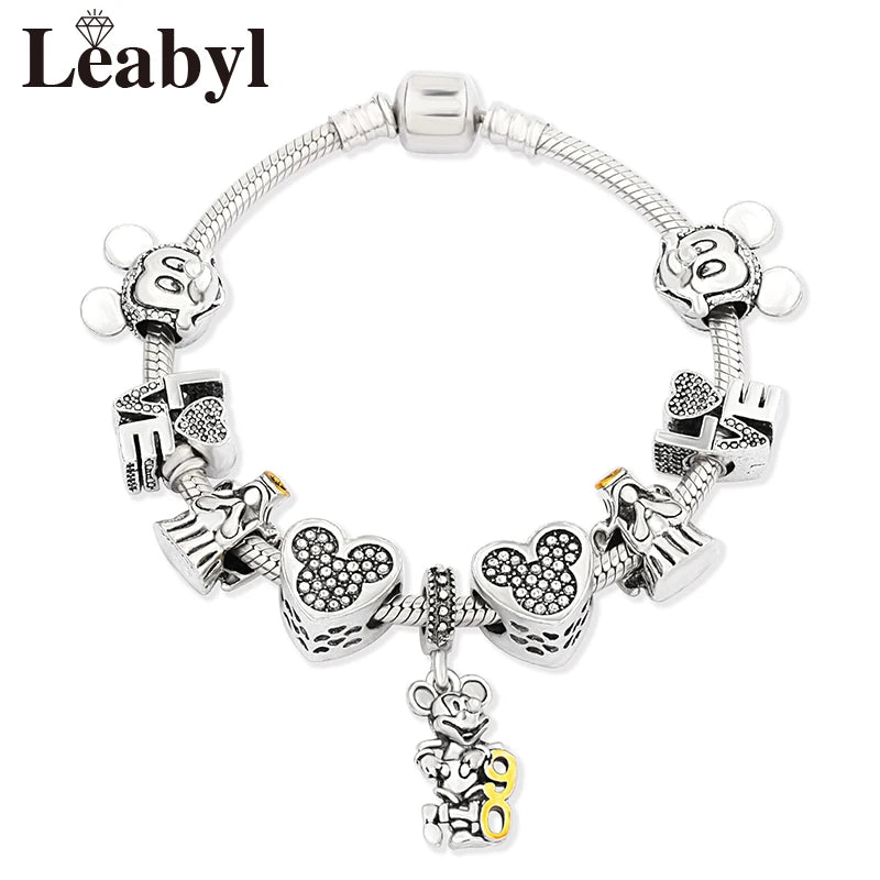 Pink Crystal Bead Charm Bracelet Colourful Enamel Handmade DIY Jewellery