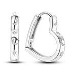 925 Sterling Silver Simple Love Heart Zircon Circle Hoop Earrings Jewellery