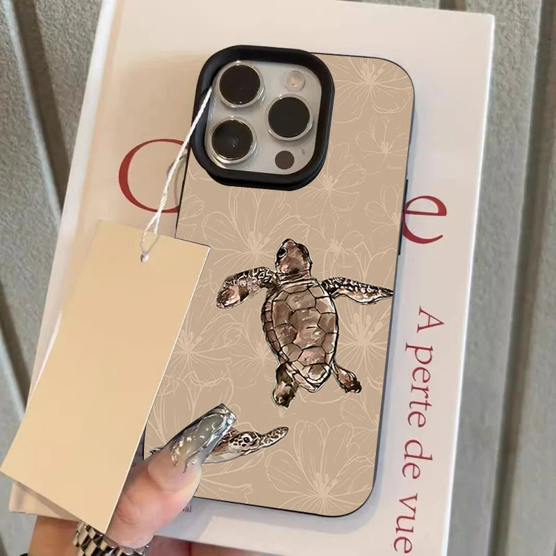 Patterned Turtle Lychee Case for iPhone 17 16 15 14 13 12 Pro Max