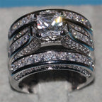 Cute Female Big Zircon Ring Set Crystal Silver Color Yellow Gold Bridal Wedding Jewelry For Women