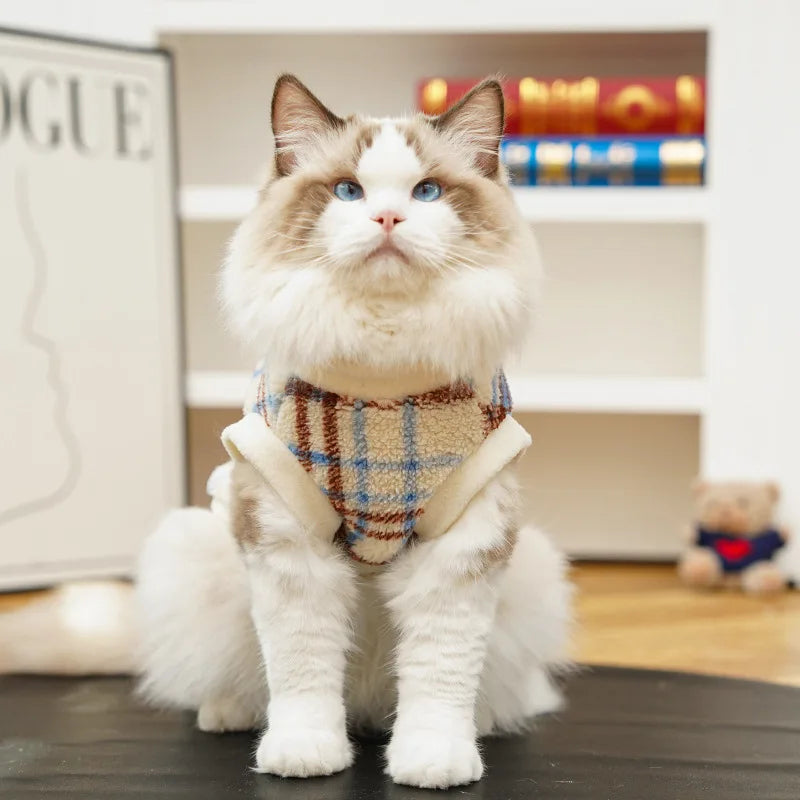Plaid Dog Cat Vest Warm Tartan Pet Sleeveless Jacket Holiday Costume
