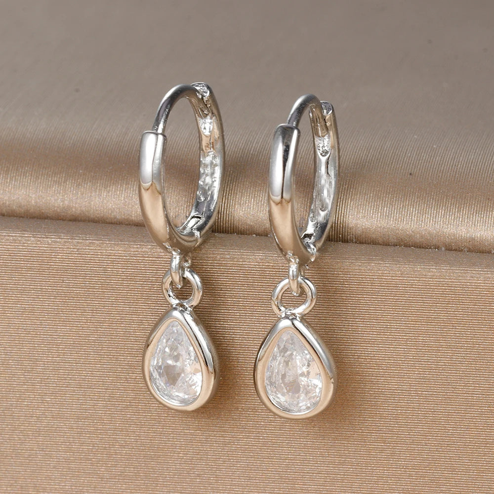 Vintage Gold Plated Zircon Huggie Hoop Earrings Water Drop Punk