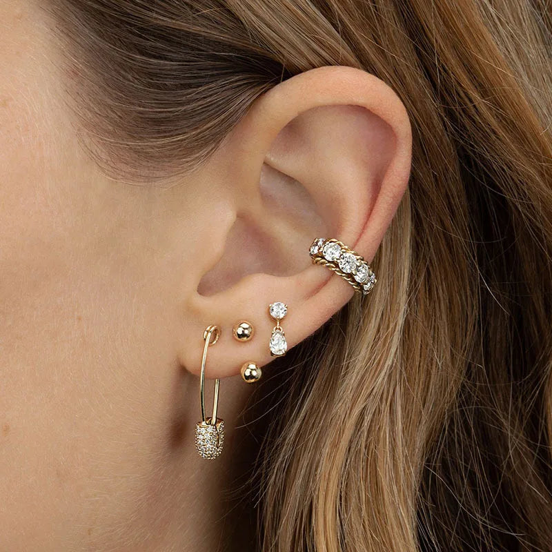 2022 Stainless Steel Zircon Square Chain Hoop Earrings Small Pendant