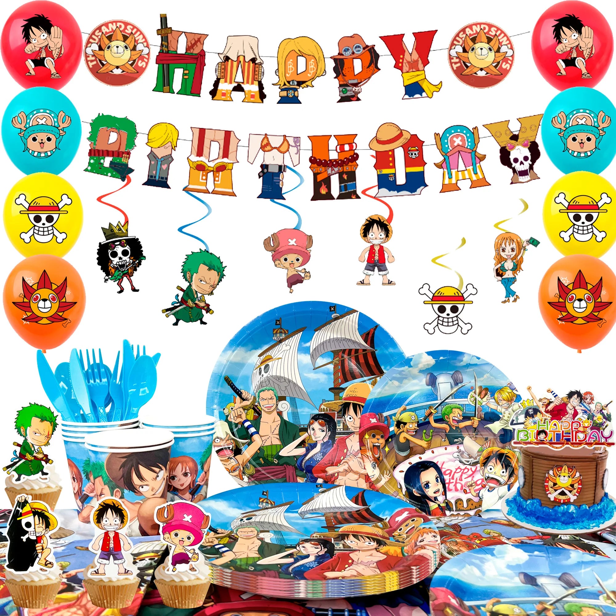 117pc One Piece Party Decorations Tableware Banner Cake Topper - Ship from UK