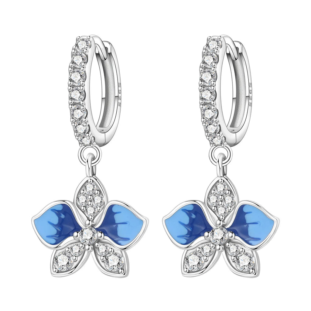 925 Sterling Silver Sparkling Blue Snowflake Drop Earrings Trendy Jewellery