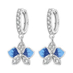 925 Sterling Silver Blue Iris Flower Hoop Earrings Anniversary Jewellery Gift