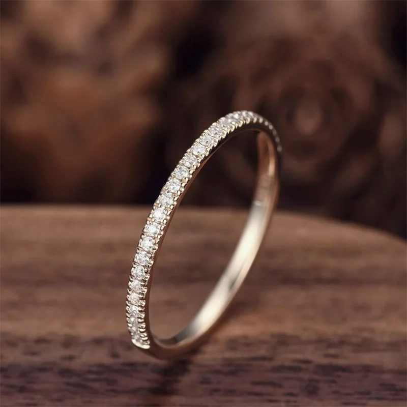 Trendy Half Eternity Moissanite Wedding Band for Women 925 Sterling Silver Straight Rings 1.3mm 1.6mm 1.8mm 2.0mm Matching Ring