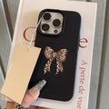 Leopard Print Bow Lychee Case for iPhone 17 16 15 14 Pro Max Plus