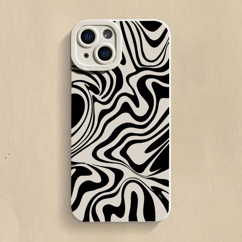 Black Wave Pattern Print Case for iPhone 16 15 14 13 12 Pro Max