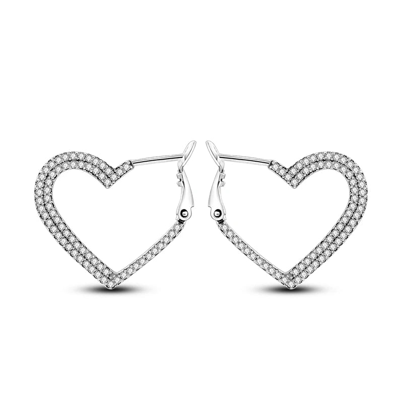 925 Sterling Silver Simple Love Heart Zircon Circle Hoop Earrings Jewellery
